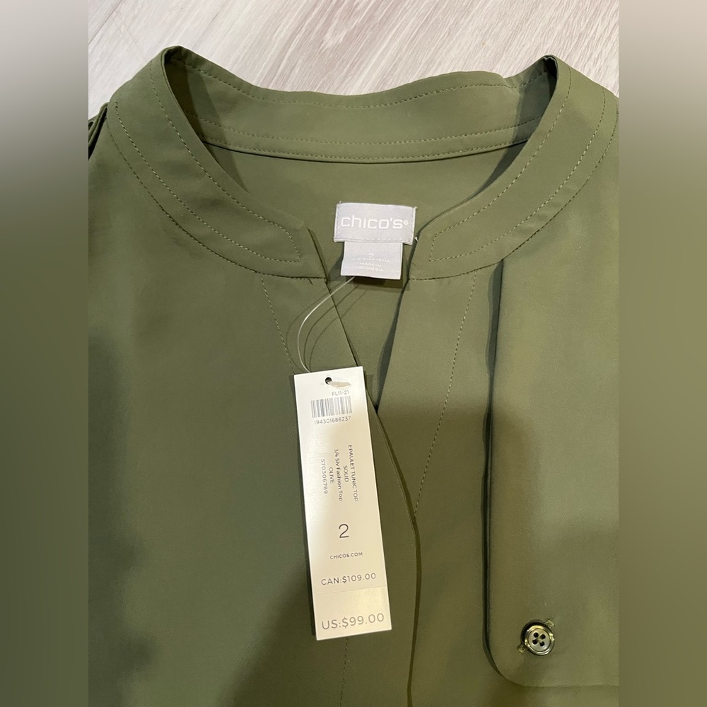 Chico's Olive Button Down Shirt - Picture 3 of 8